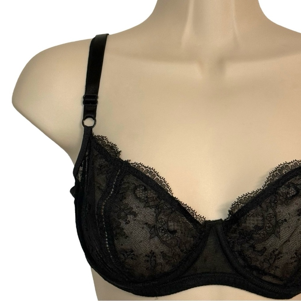 huit Underwire Lace Floral Bra Black Fully Adjustable Straps Size 32D Whimsigoth